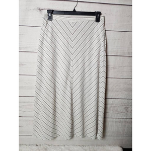 For Cynthia Womens A Line Skirt White Gray Stripe Pockets‎ Elastic Waist L